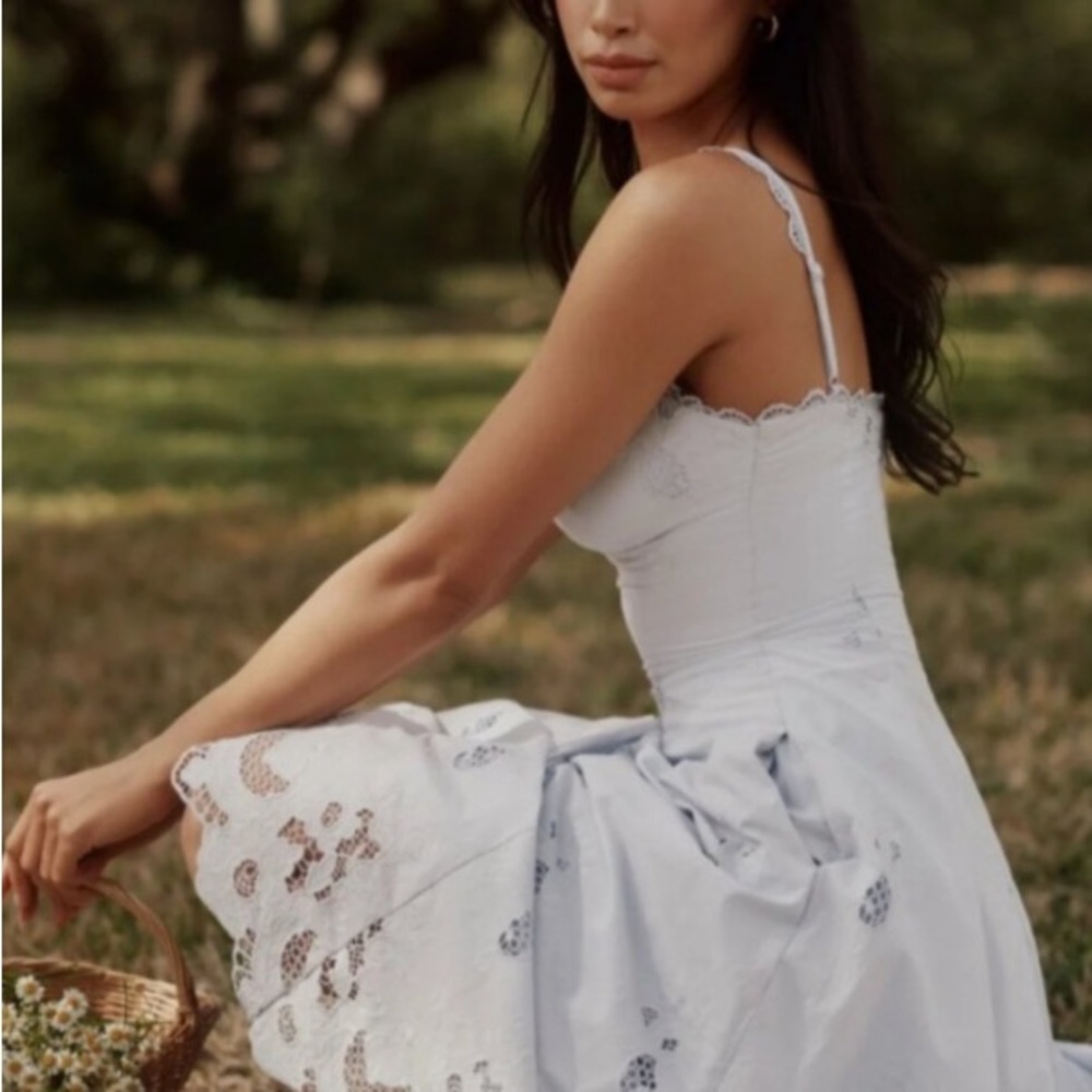 House of CB TATIANA Bluebell Lace + Cotton Broderie Anglais Midi Sundress NWT - Picture 3 of 12